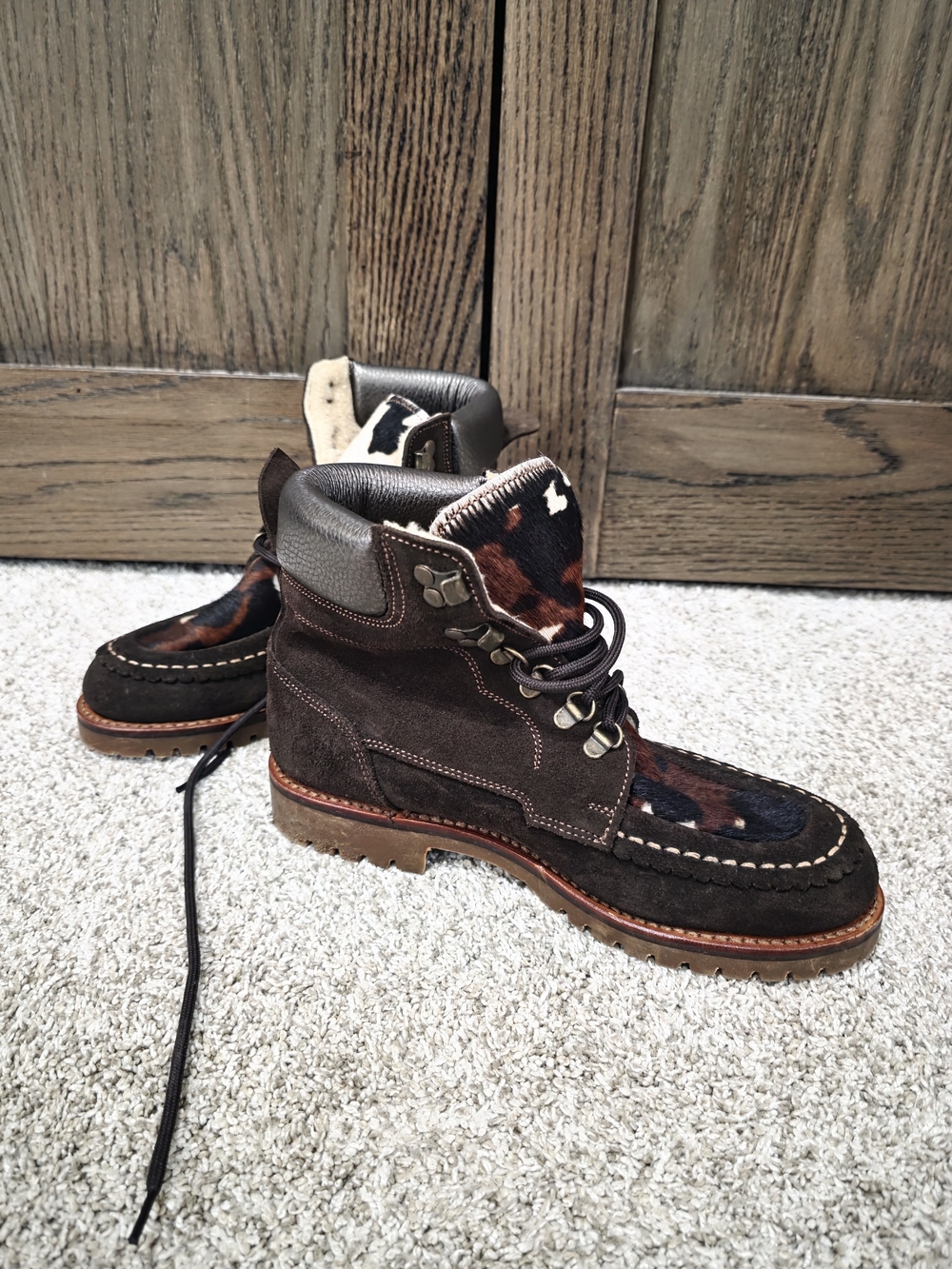 Penelope Chilvers Brown Suede Ankle Boots with Cowhide Accent - Picture 5 of 8